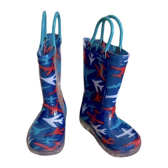 DKSUKO Toddler Light Up Rain Boots Waterproof Rubber With Easy Handles Size 5 - Picture 1 of 4